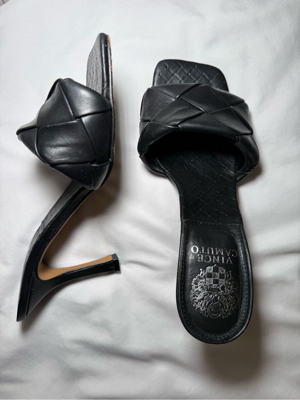 Vince Camuto Black Woven Square-Toe Heeled Mules - Picture 2 of 16
